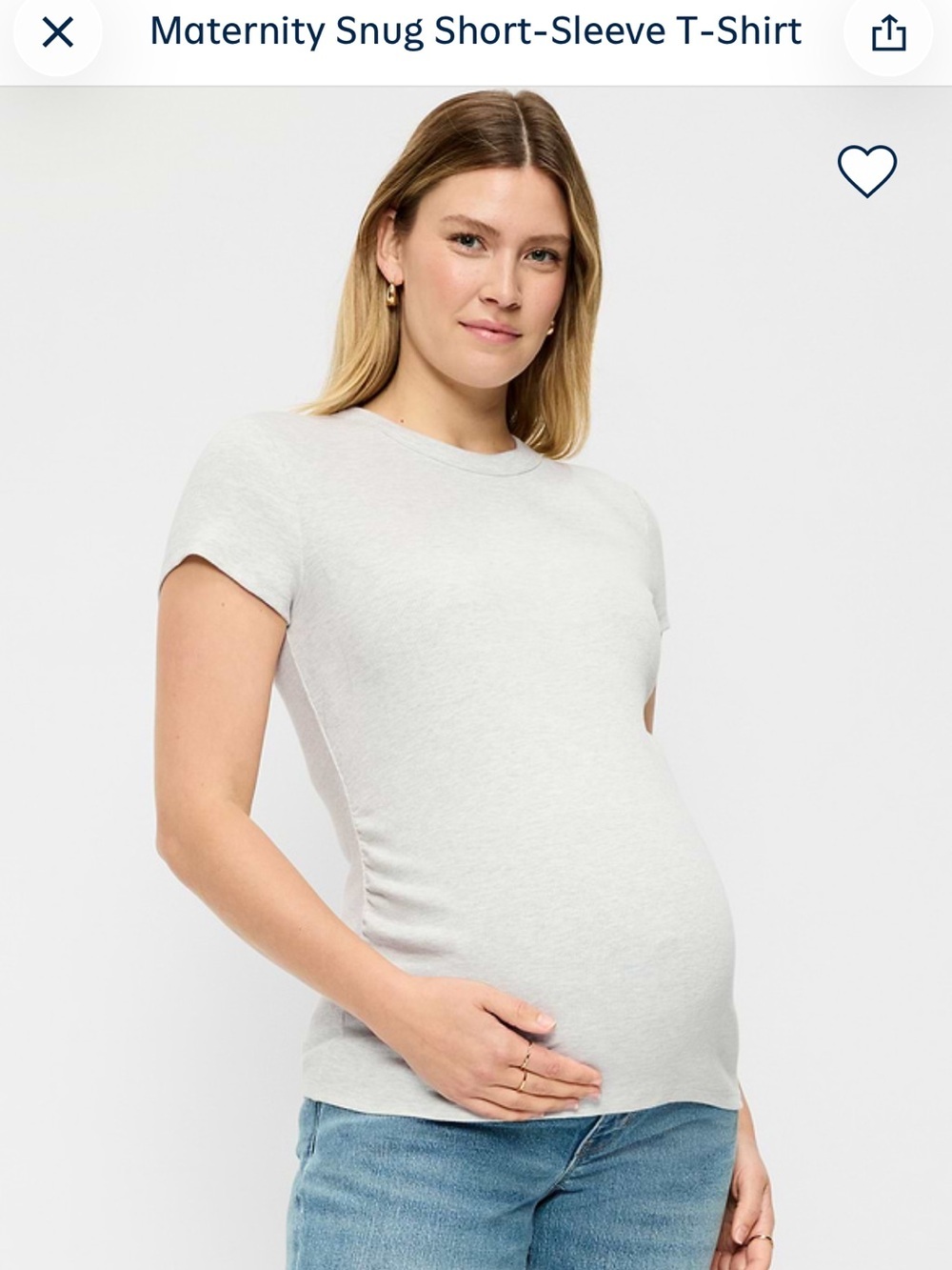 Old Navy Maternity Snug Ribbed Short-Sleeve Crewneck Tee — Light Heather Gray M